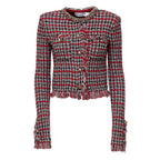 Red Check Frayed Knit Jacket