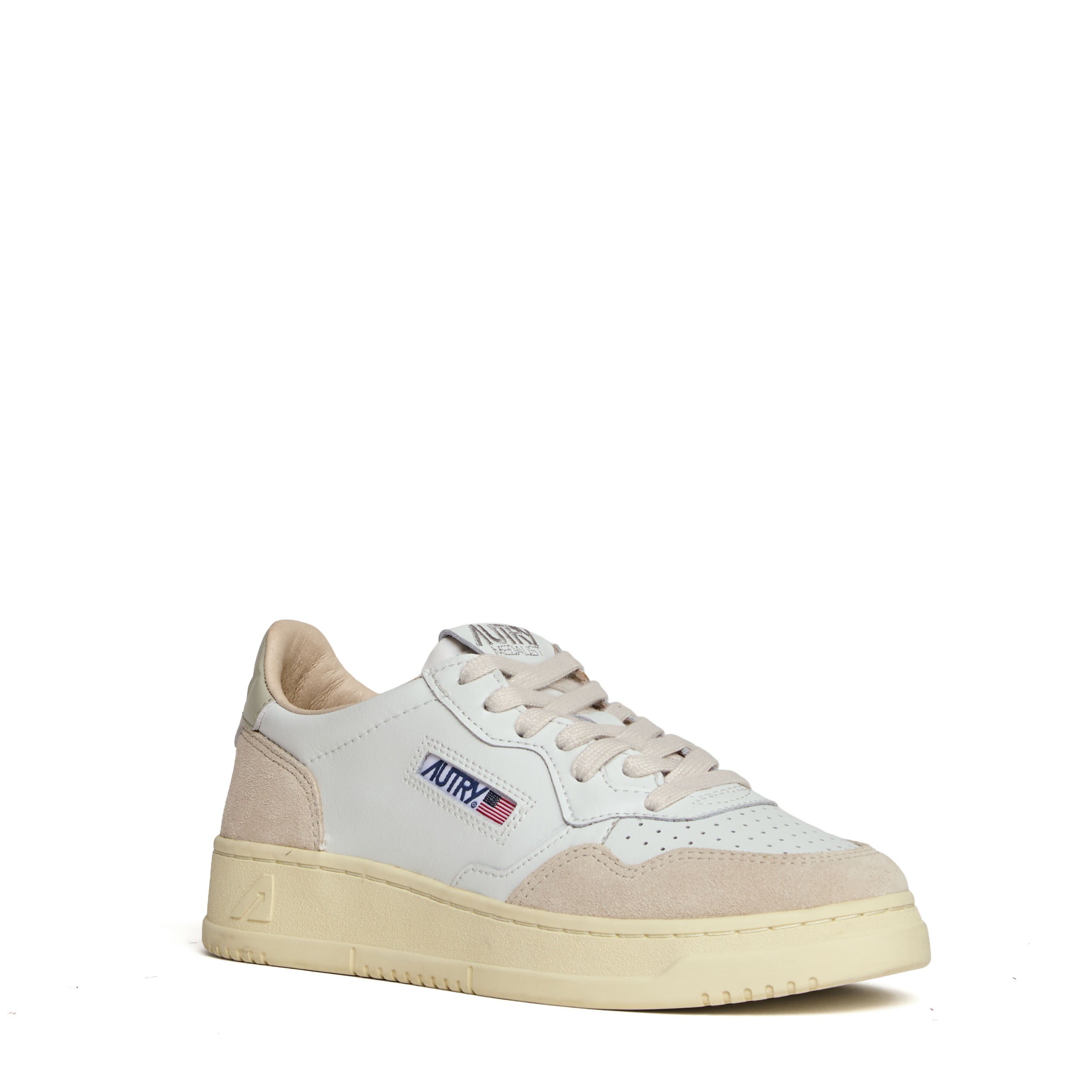 Sneakers Medalist Low In Pelle Bianca, Suede Beige