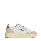 Sneakers Medalist Low In Pelle Bianca, Argento e Suede Beige