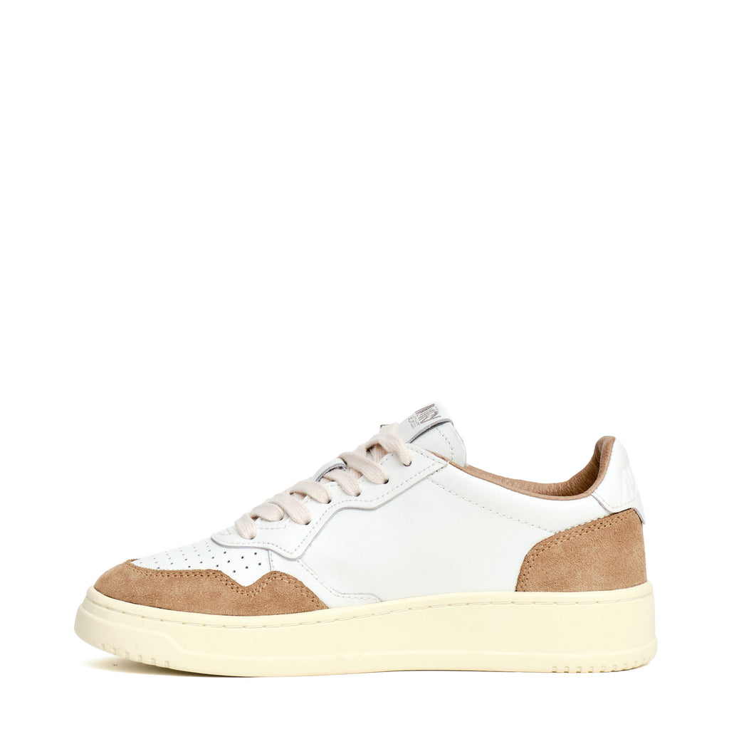 Sneakers Medalist Low In Pelle Soft Bianca, Suede Beige