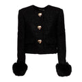 Black Metallic Boucle Fur Cuff Jacket