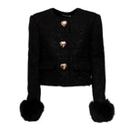 Black Metallic Boucle Fur Cuff Jacket