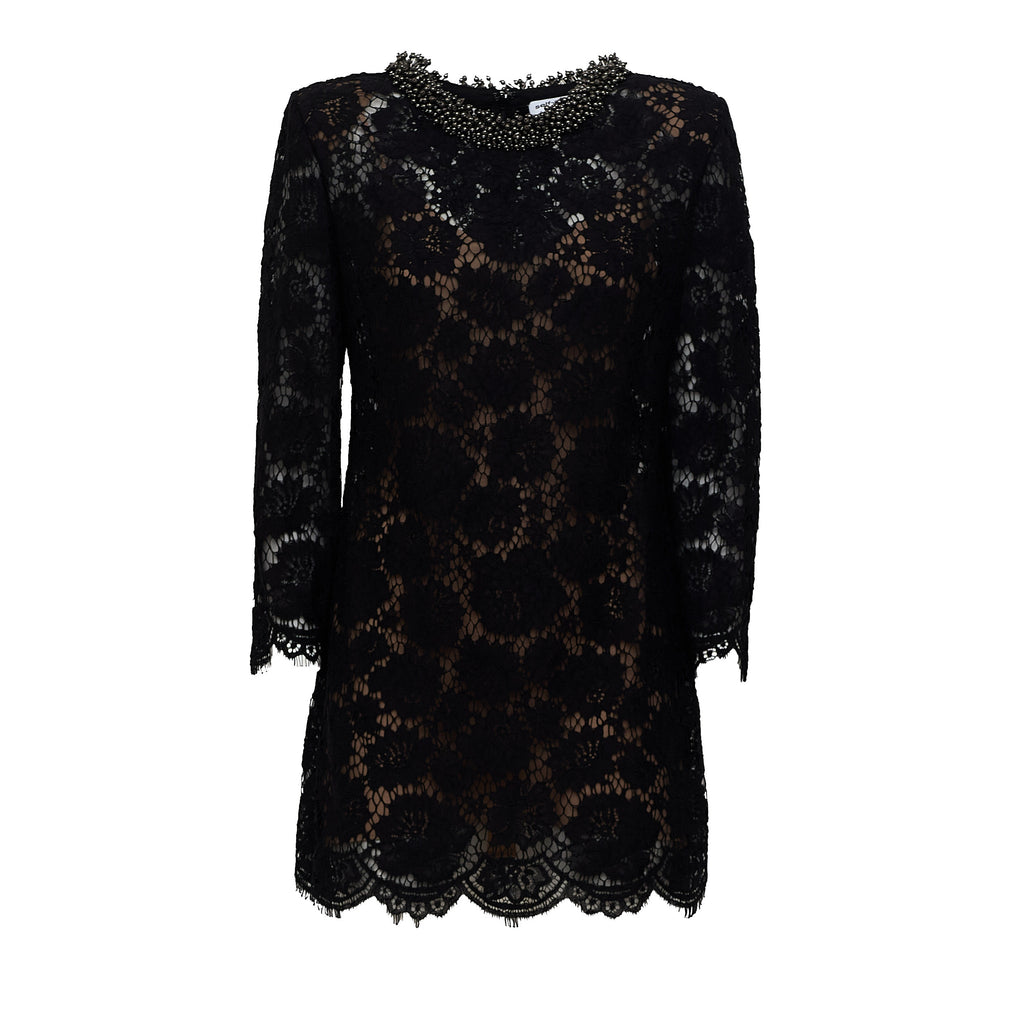 Black Lace Long Sleeve Mini Dress