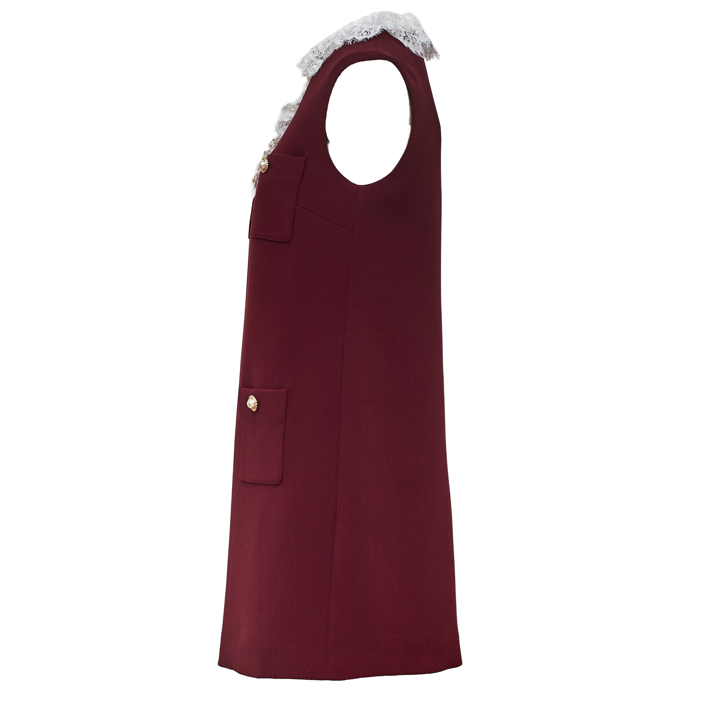 Burgundy Crepe Lace Collar Mini Dress