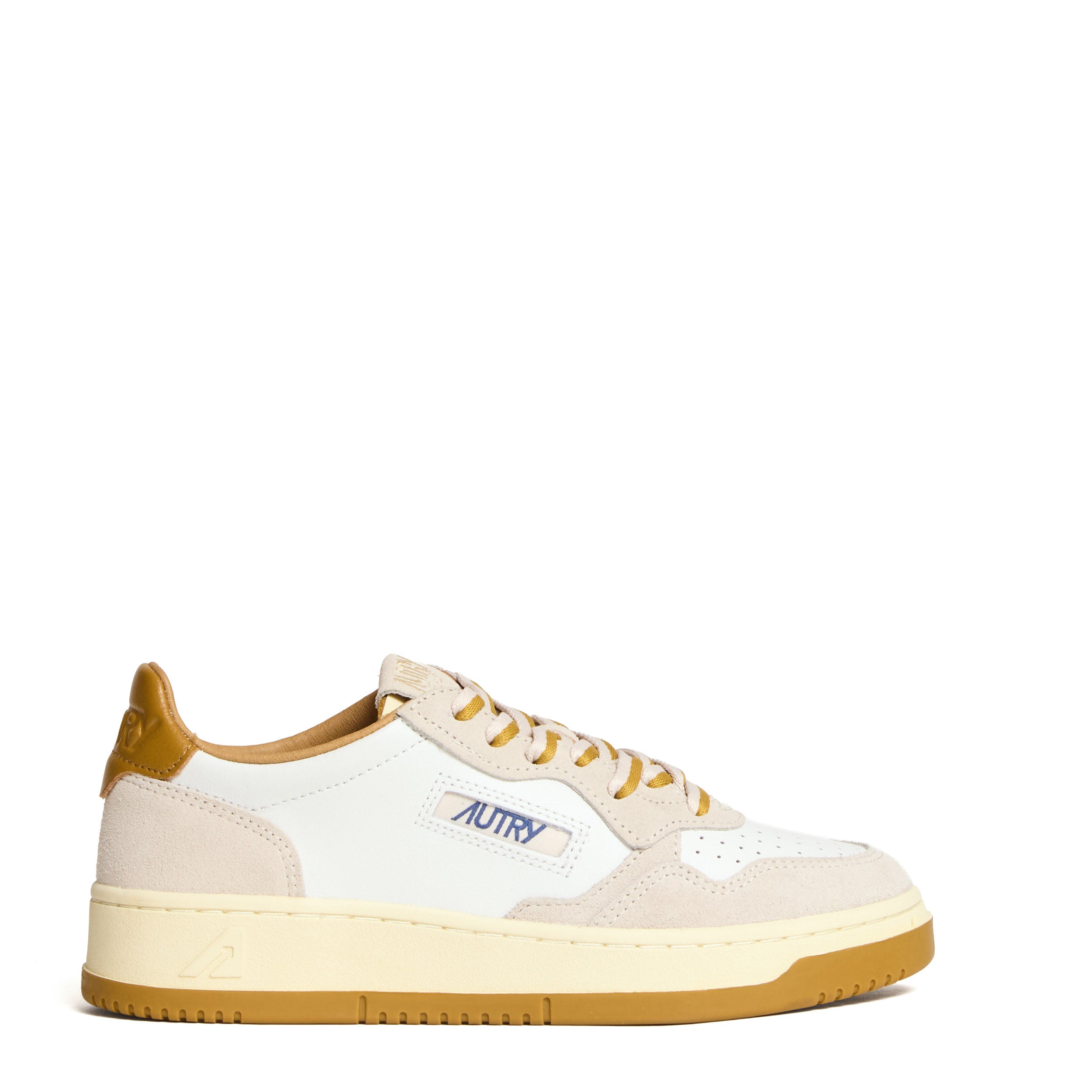 Sneakers Medalist Low In Pelle Bianca, Suede Sand