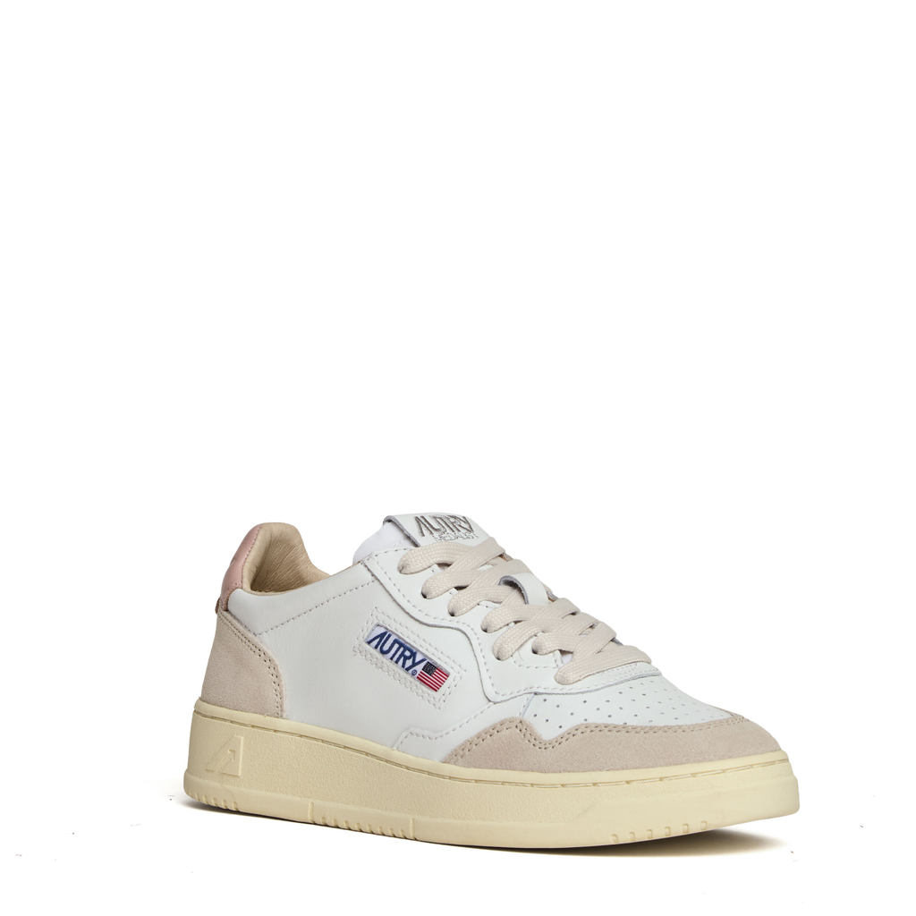 Sneakers Medalist Low In Pelle Bianca, Powder Pink E Suede Beige