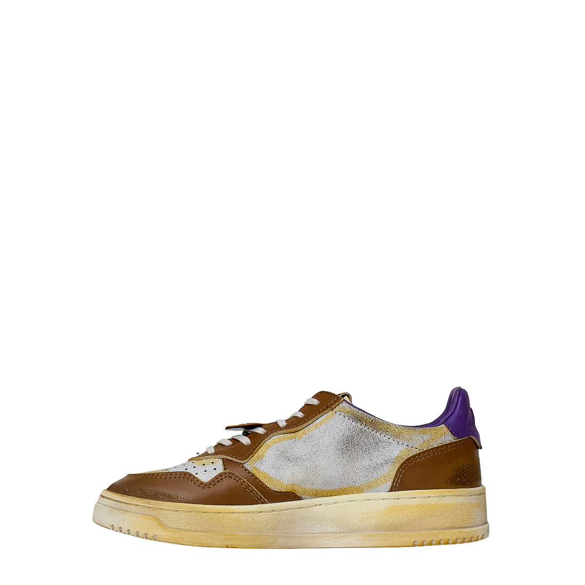 Sneakers Super Vintage Low In Pelle Effetto Crack Chipmunk, Picasso