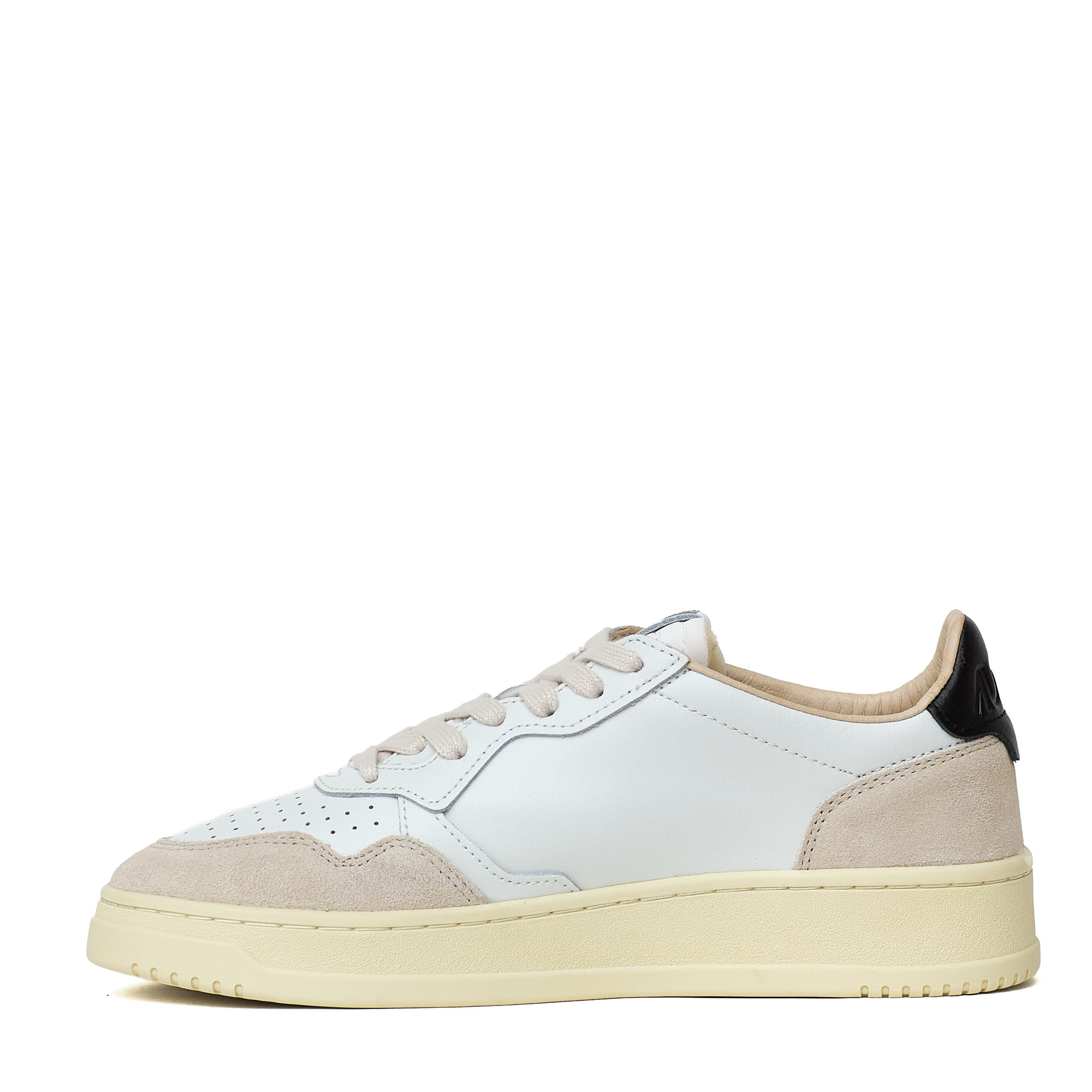 Sneakers Medalist Low In Pelle Bianca, Black E Suede Beige