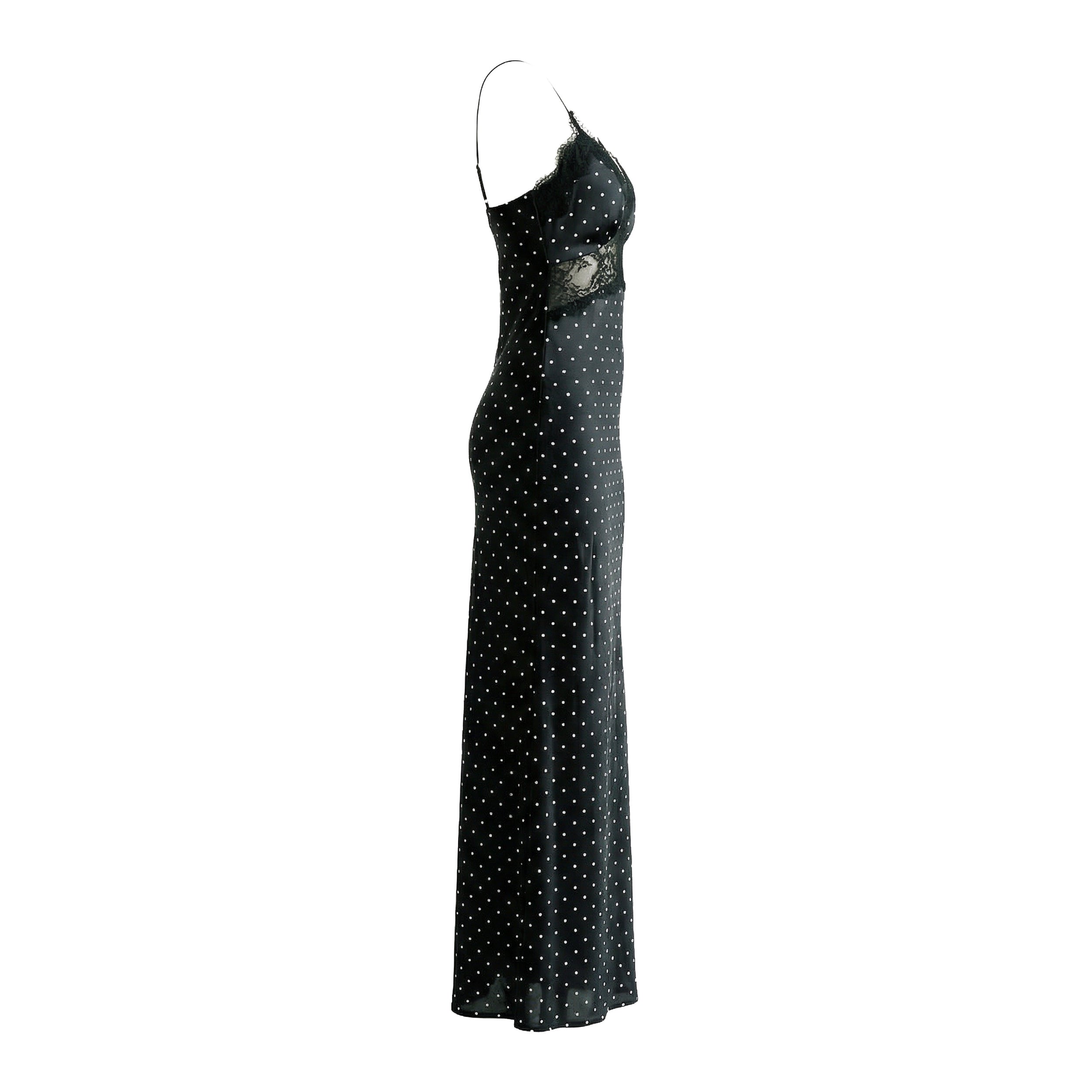 Polka Dot Satin Lace Maxi Dress