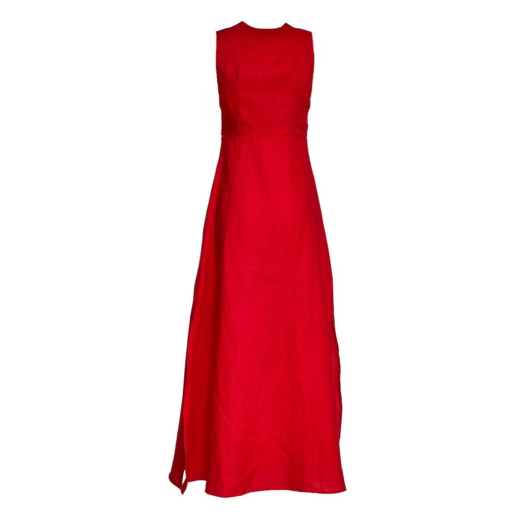 Red Sleeveless Midi Dress