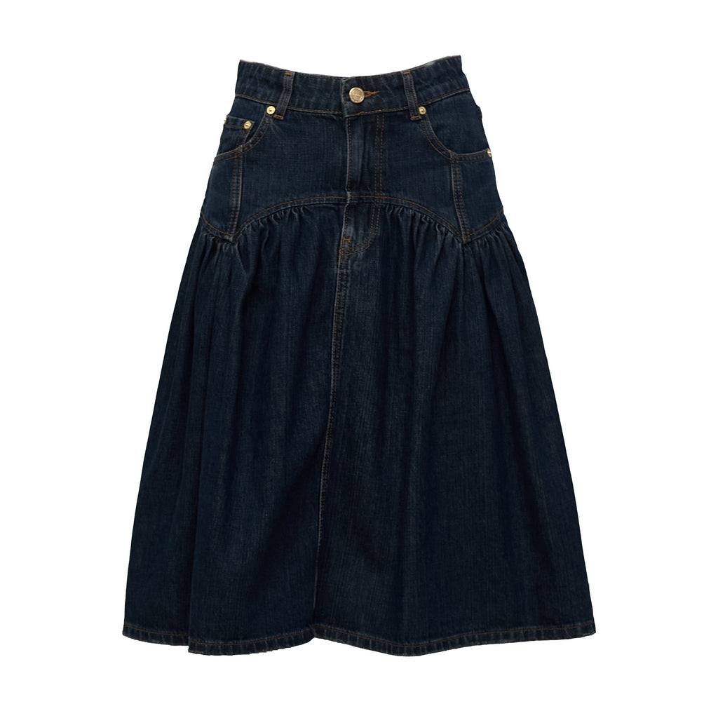 Slub Mix Denim Midi Skirt