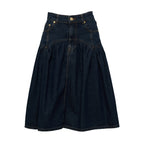 Slub Mix Denim Midi Skirt