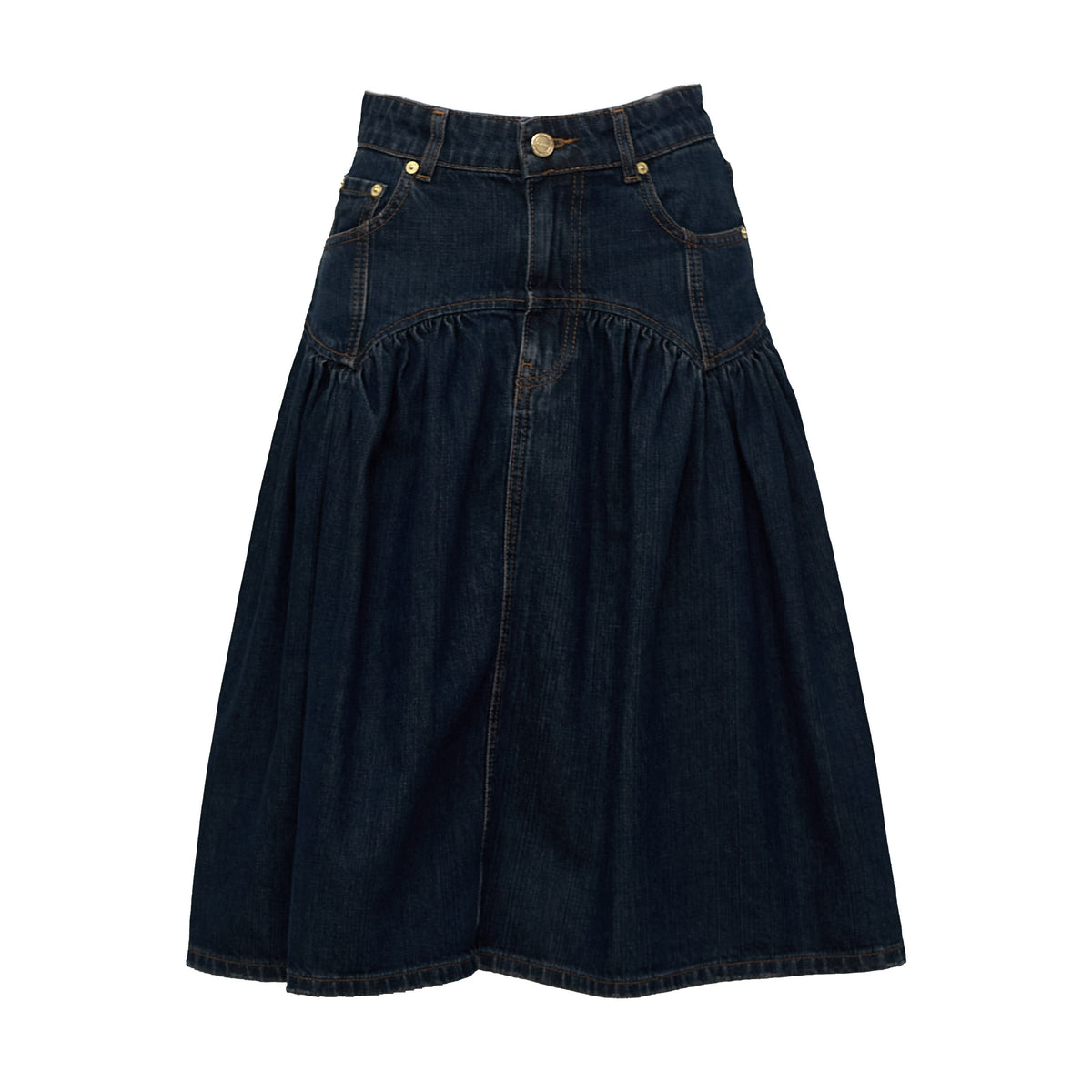 Slub Mix Denim Midi Skirt