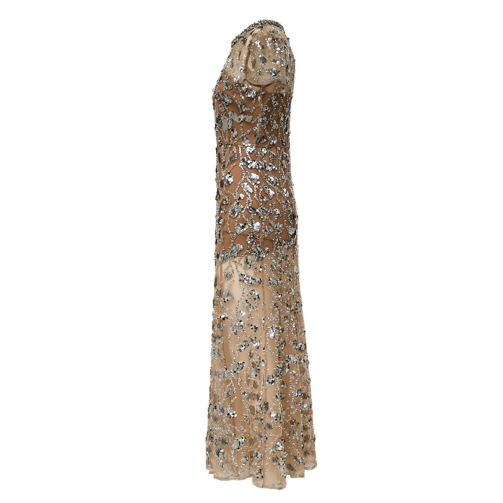 Silver Sequin Embellished Midi Dress