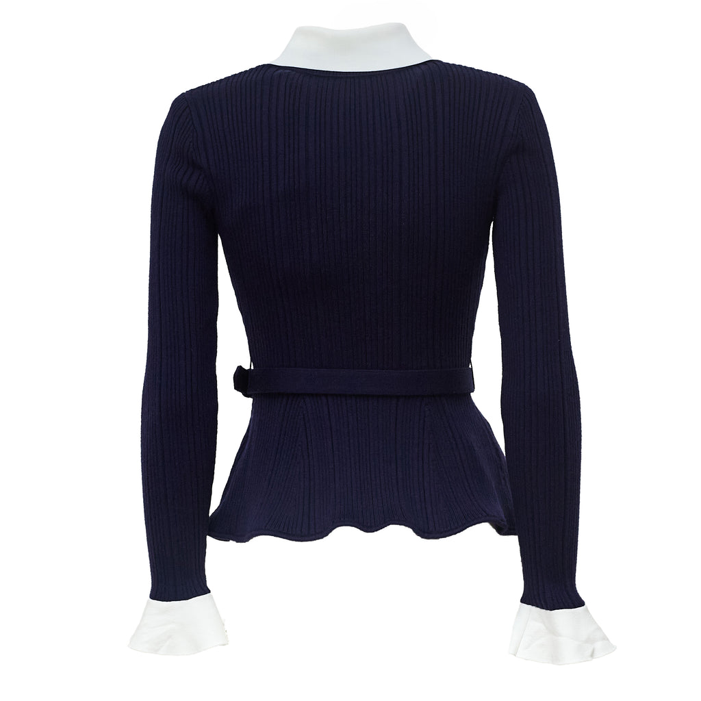 Navy Ribbed Knit Cardigan