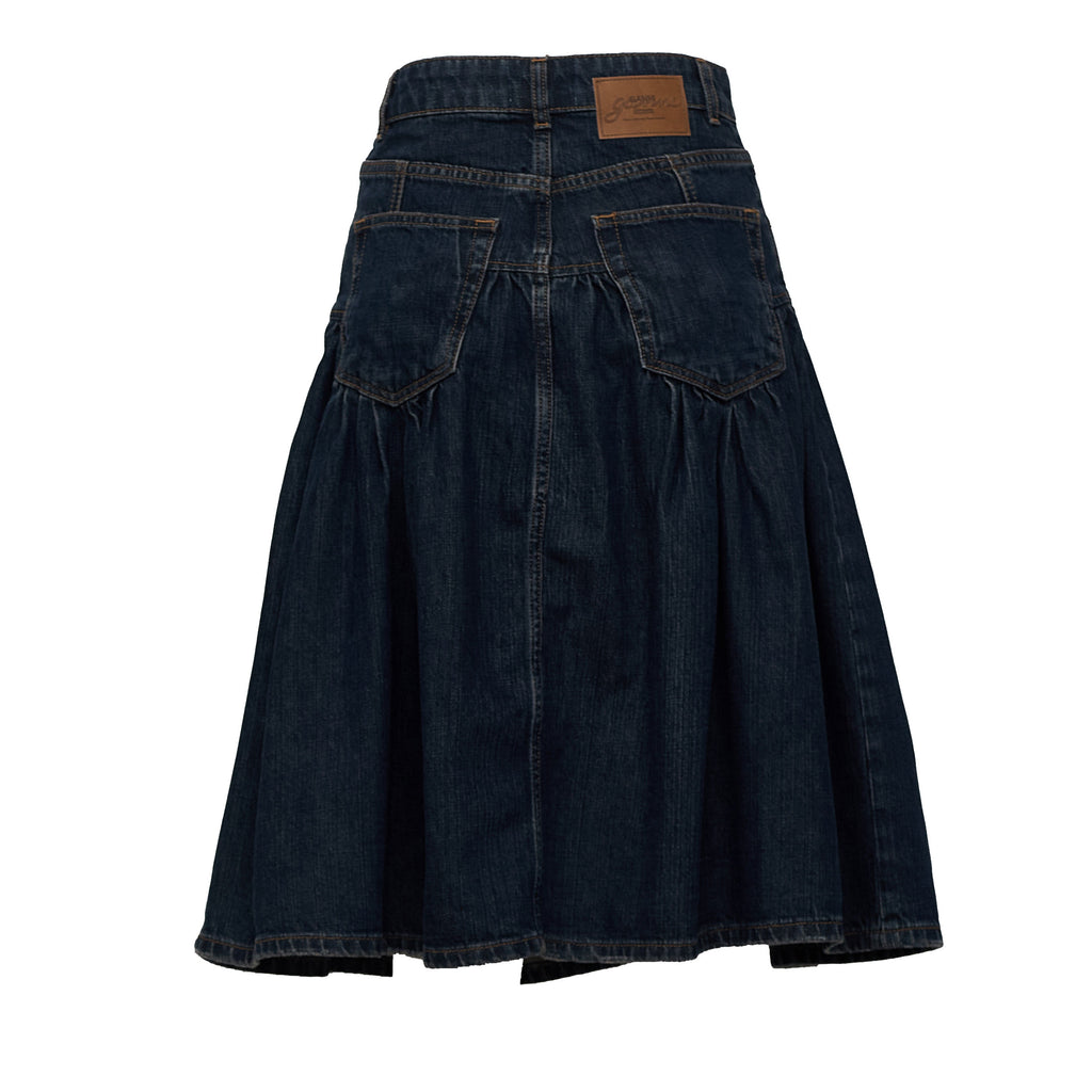 Slub Mix Denim Midi Skirt