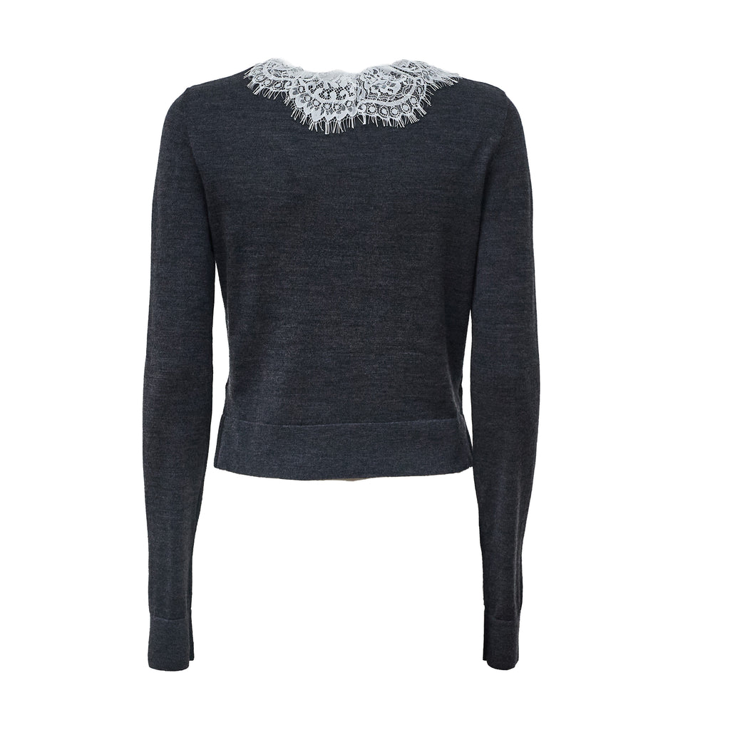 Grey Lace Collar Knit Cardigan