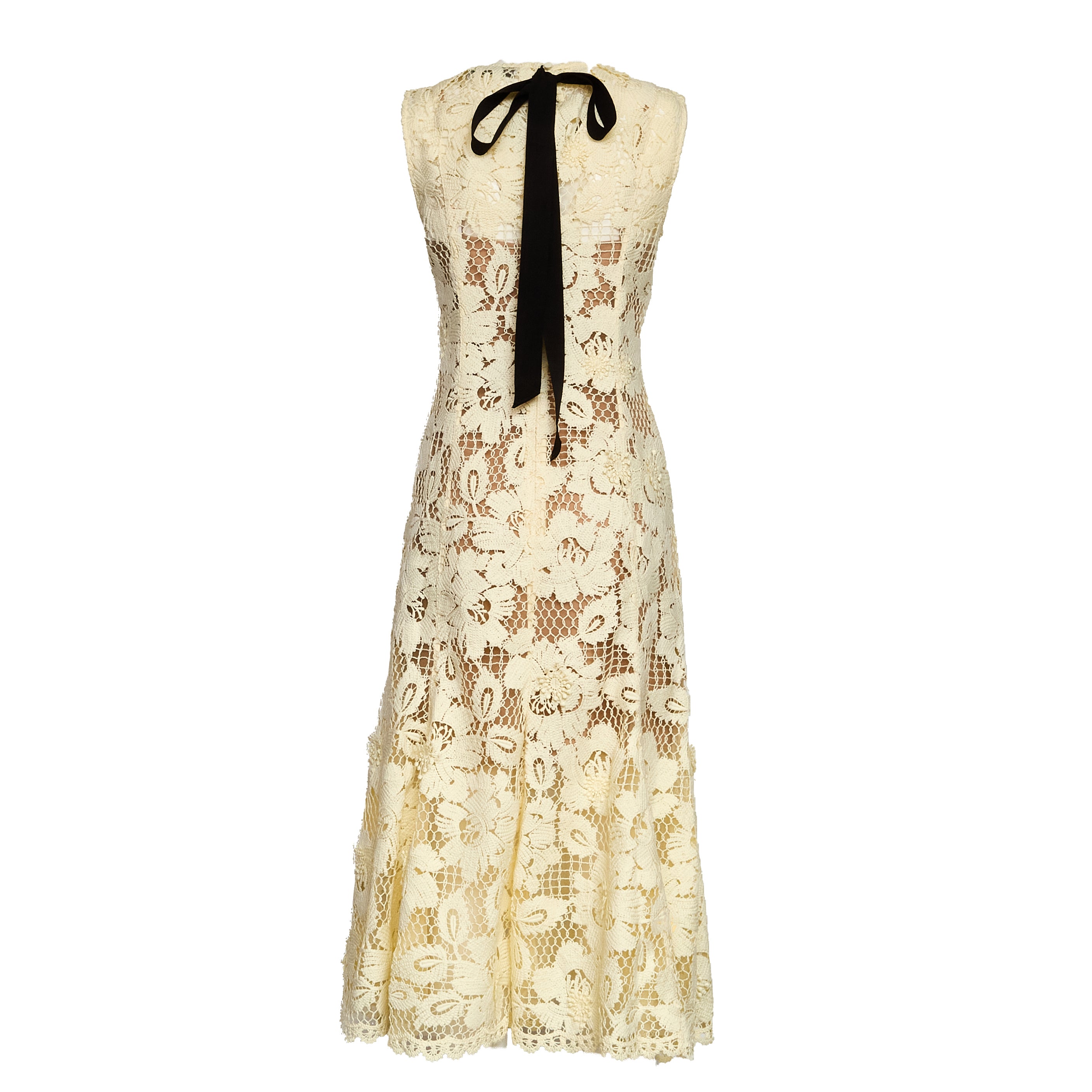 Yellow Crochet Lace Midi Dress