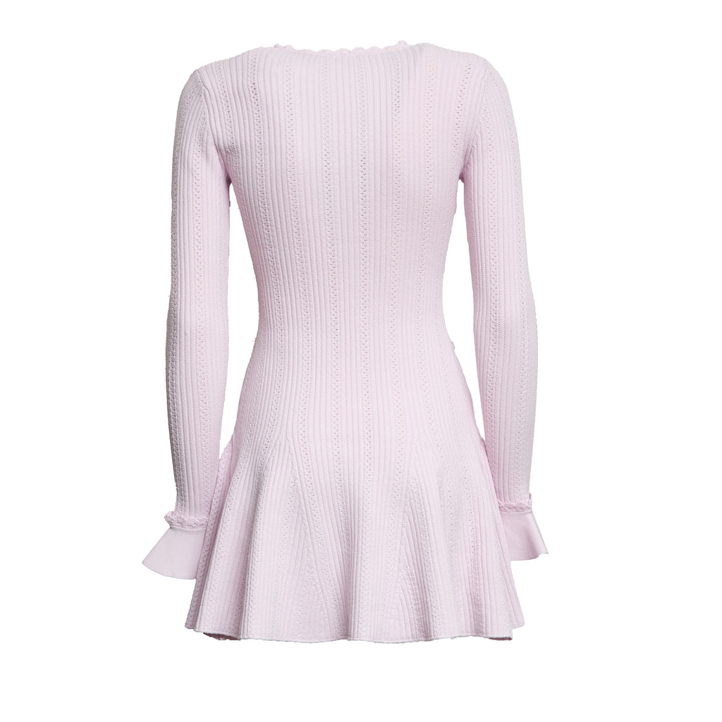 Pink Pearl Trim Knit Mini Dress