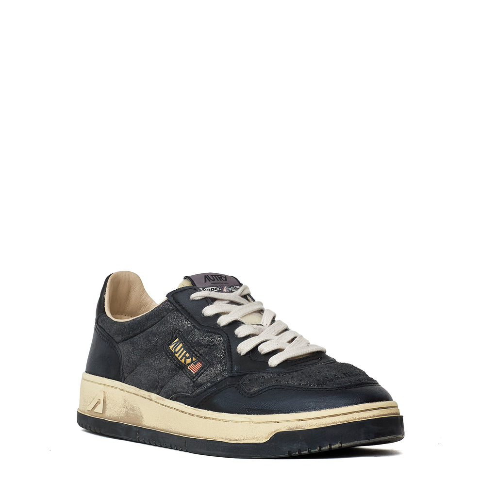 Sneakers Super Vintage Low In Pelle Di Capra Imbottita Effetto Crack