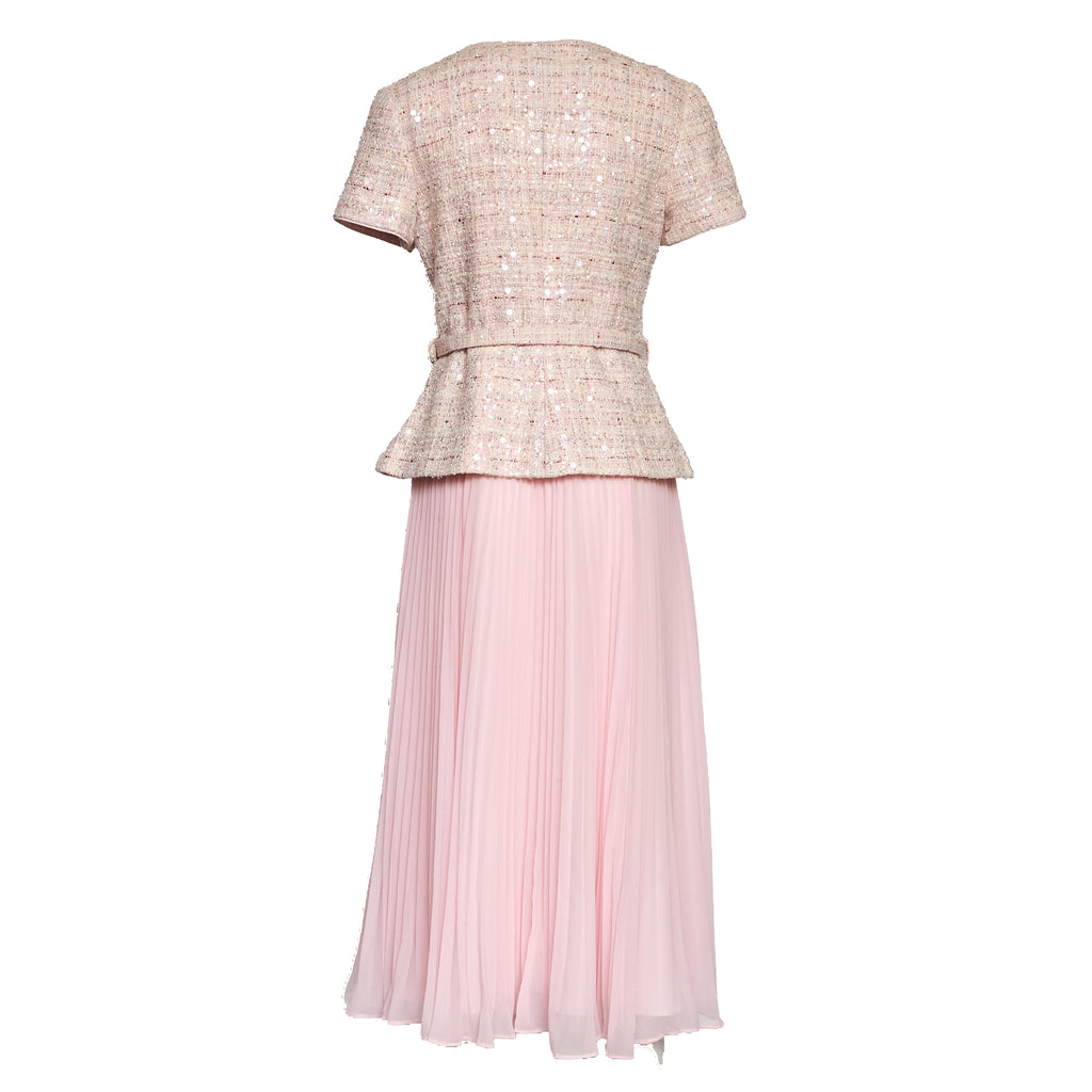 Pink Sequin Boucle Tailored Midi Dress
