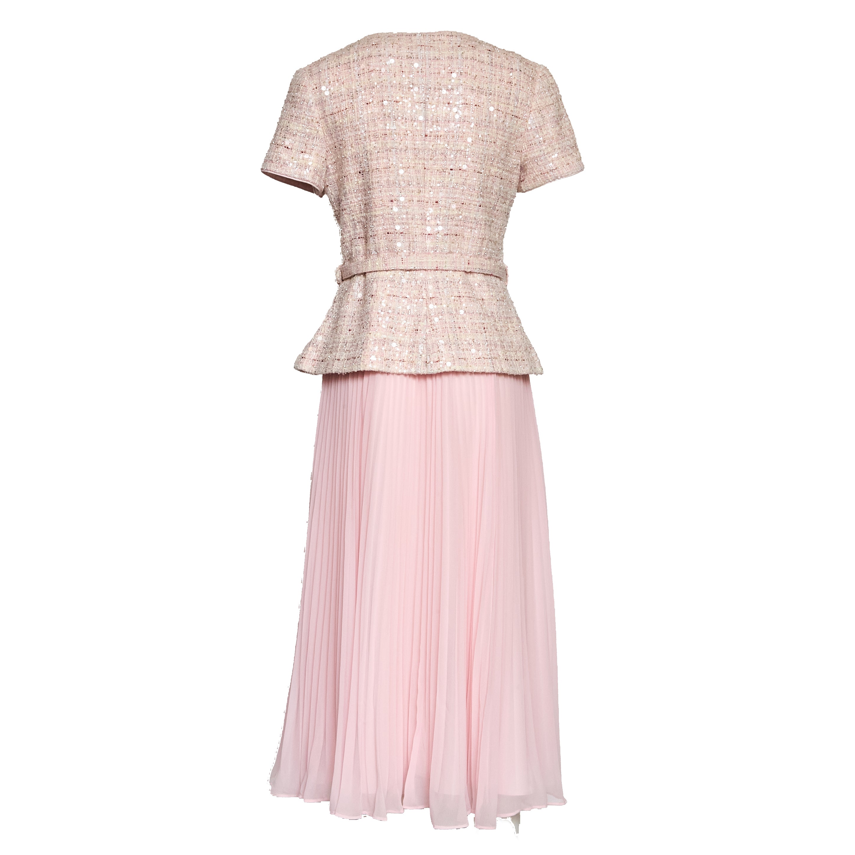 Pink Sequin Boucle Tailored Midi Dress