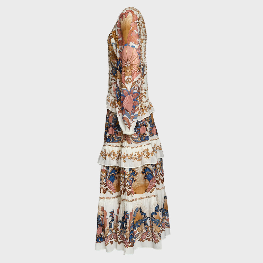 Sea Garden Off-White Braid Details Long Dress
