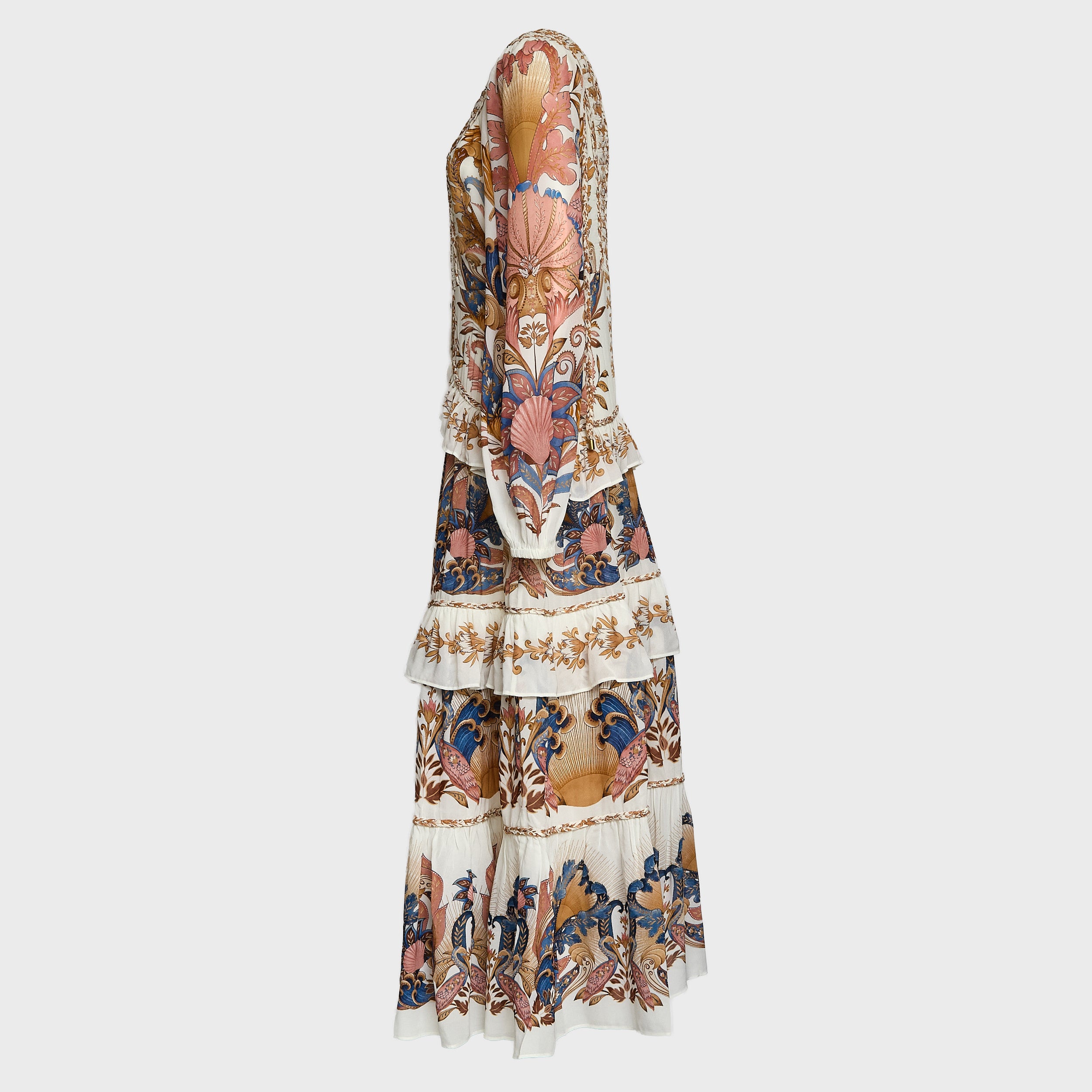 Sea Garden Off-White Braid Details Long Dress