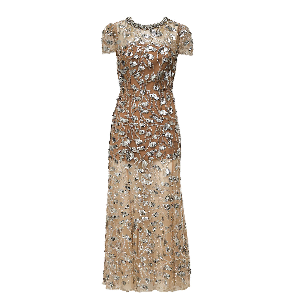 Silver Sequin Embellished Midi Dress