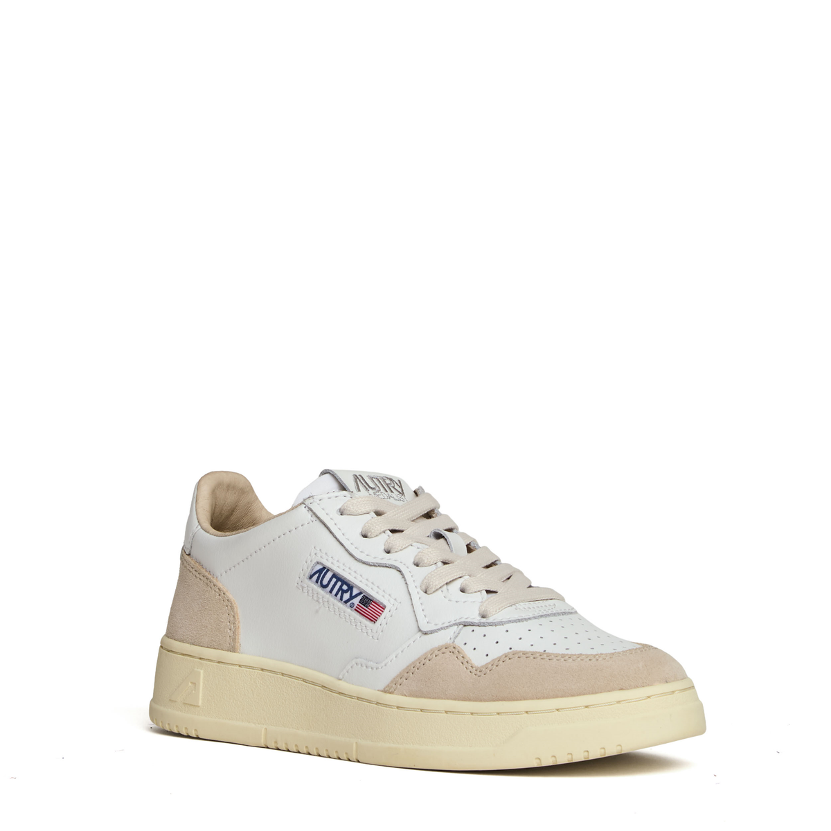 Sneakers Medalist Low In Pelle Bianca, Suede Beige