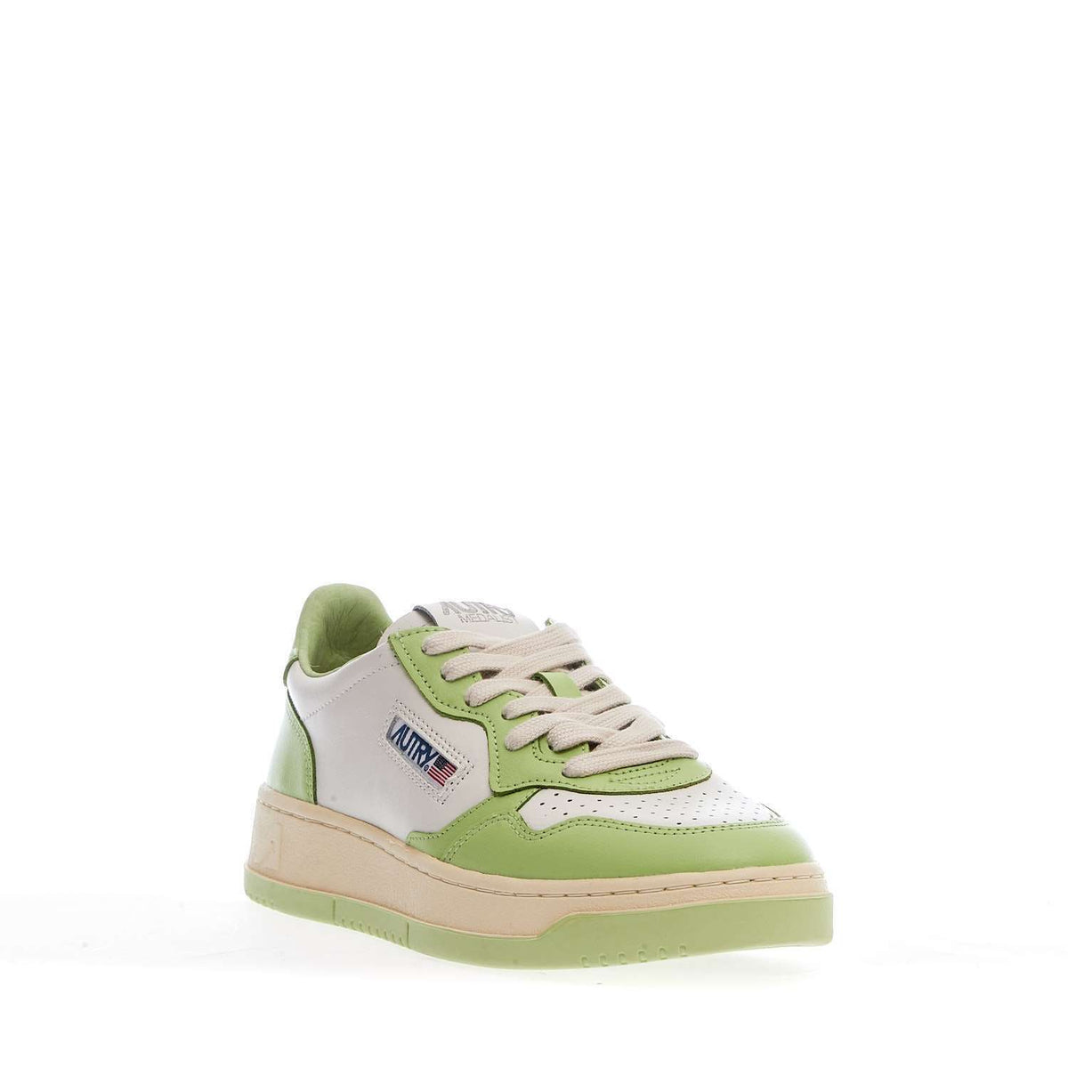 Sneakers Medalist Low Bicolor In Pelle Bianca, Snap Green