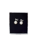 Crystal Bow Pearl Back Earrings