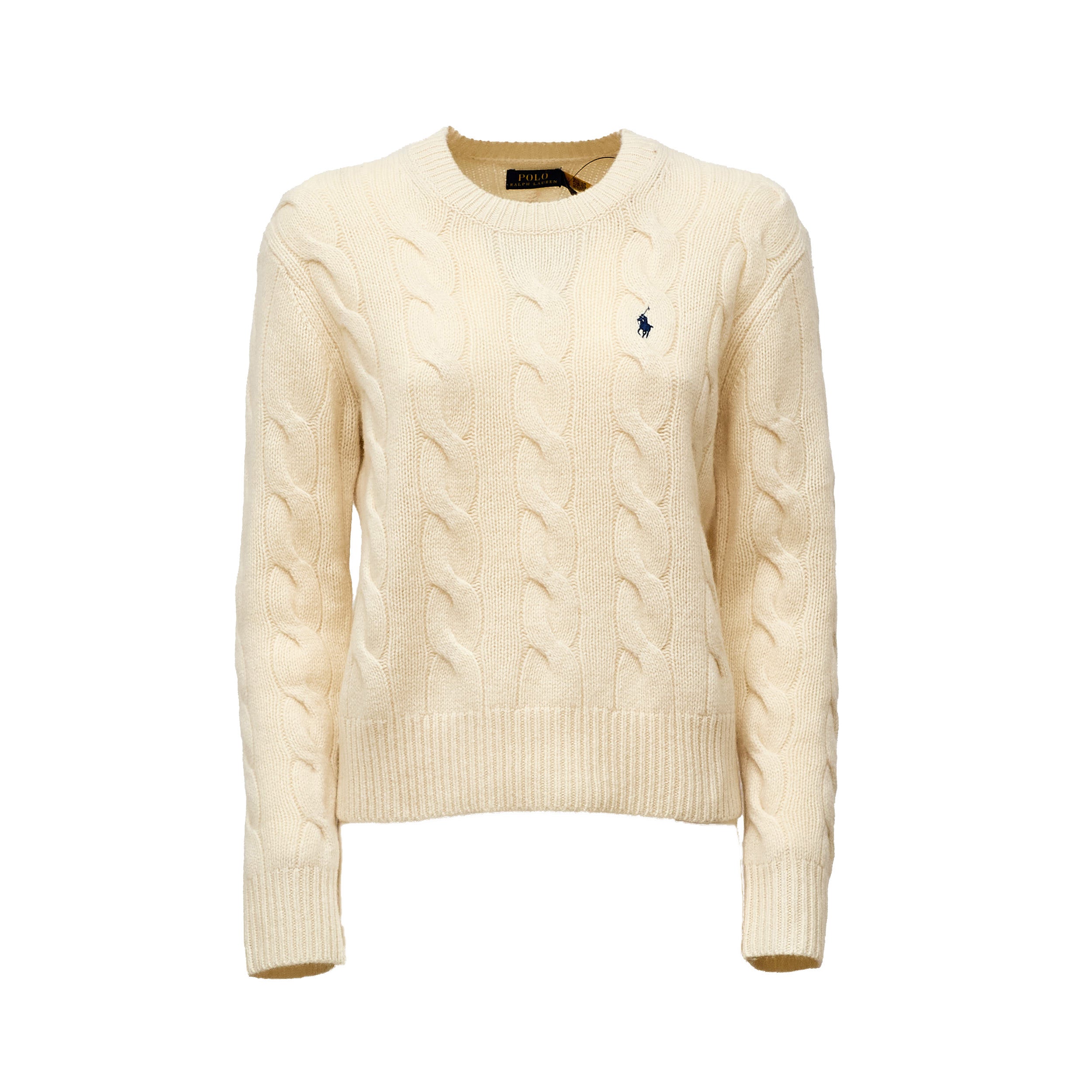 Cable Knit Crewneck Sweater Wool, Cashmere Blend