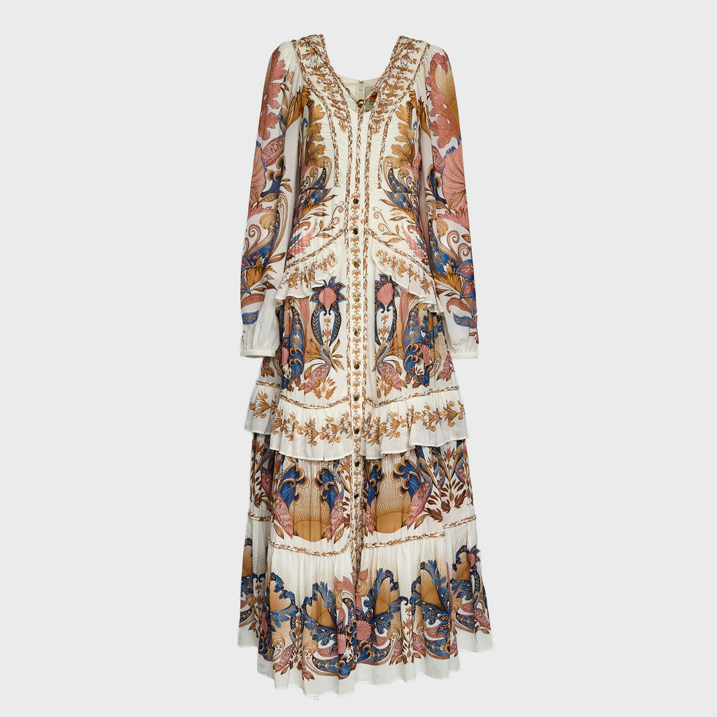 Sea Garden Off-White Braid Details Long Dress