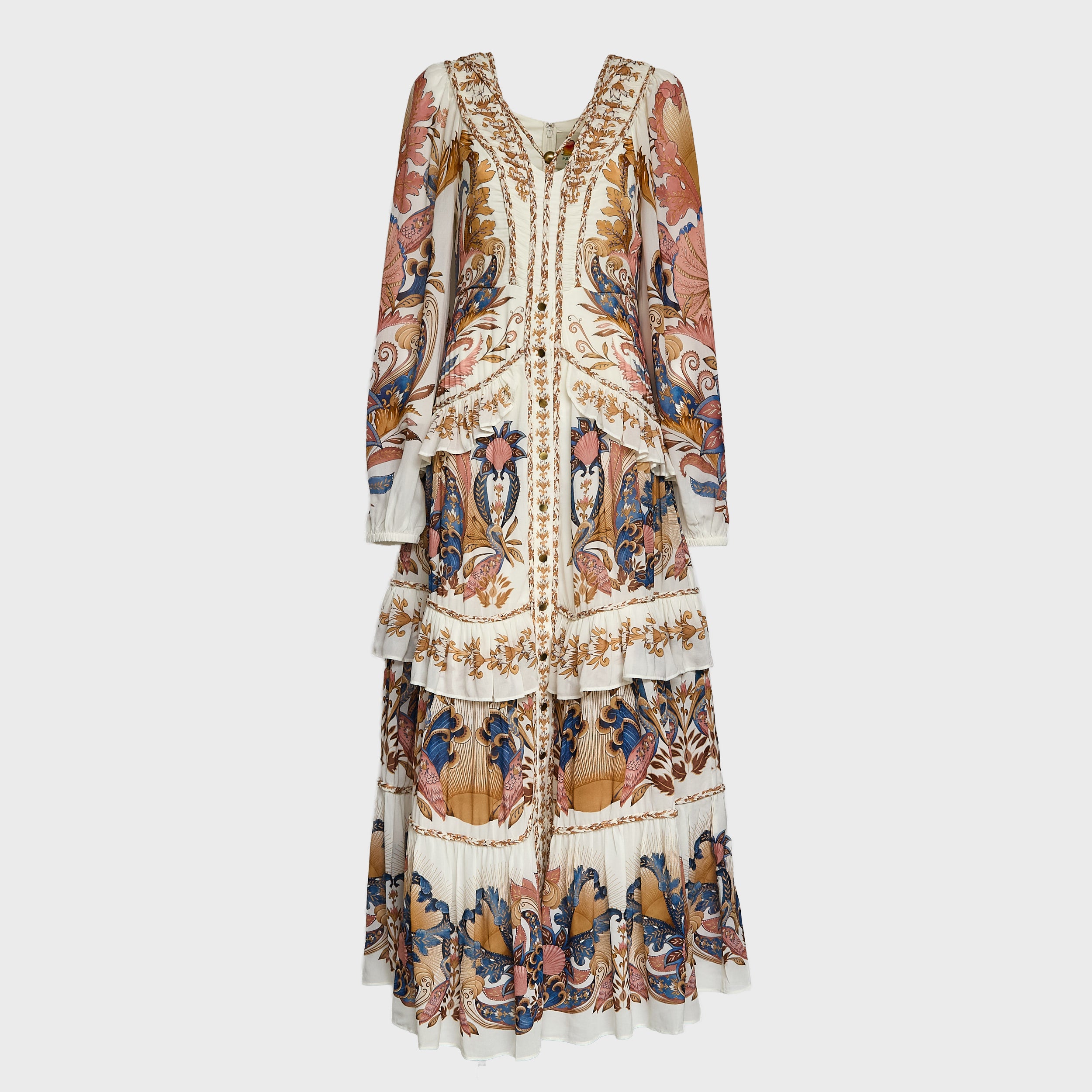 Sea Garden Off-White Braid Details Long Dress
