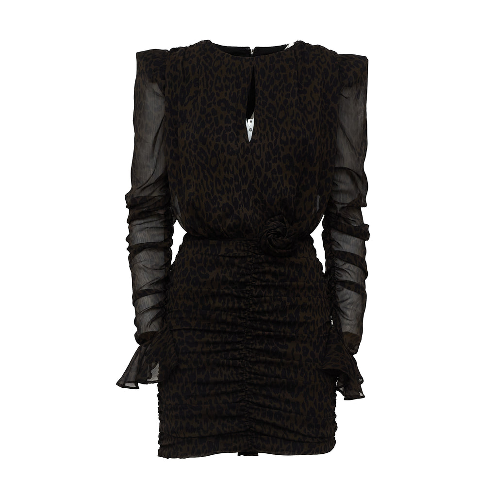 Torenia Ruched Flower Mini Dress