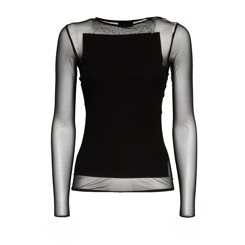 Maglia Girocollo Slim In Cotone Tulle