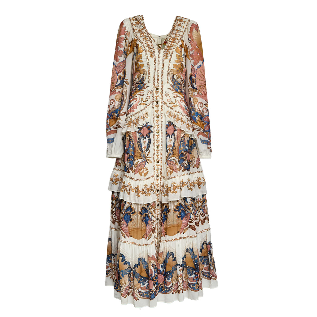 Sea Garden Off-White Braid Details Long Dress