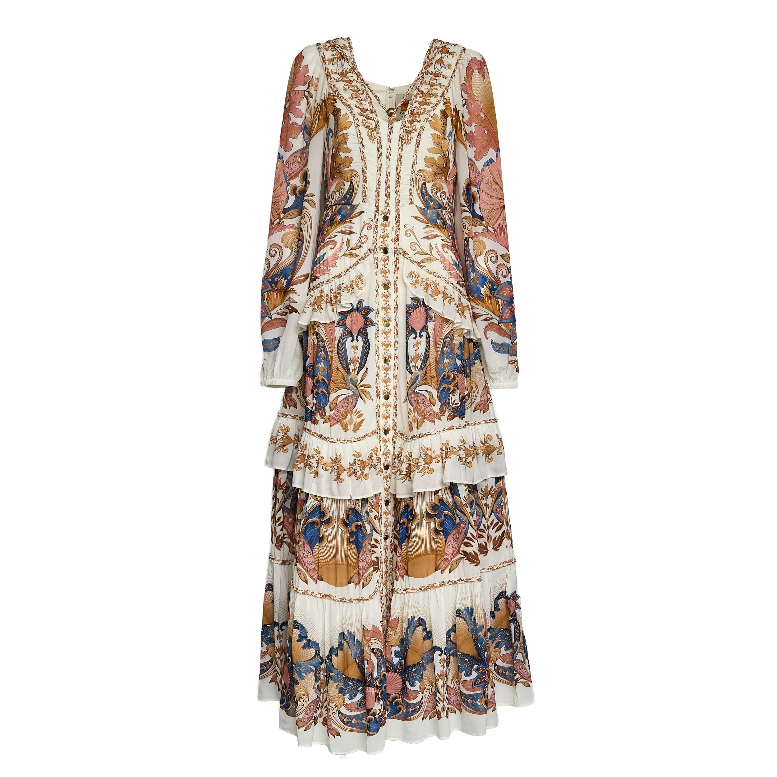 Sea Garden Off-White Braid Details Long Dress
