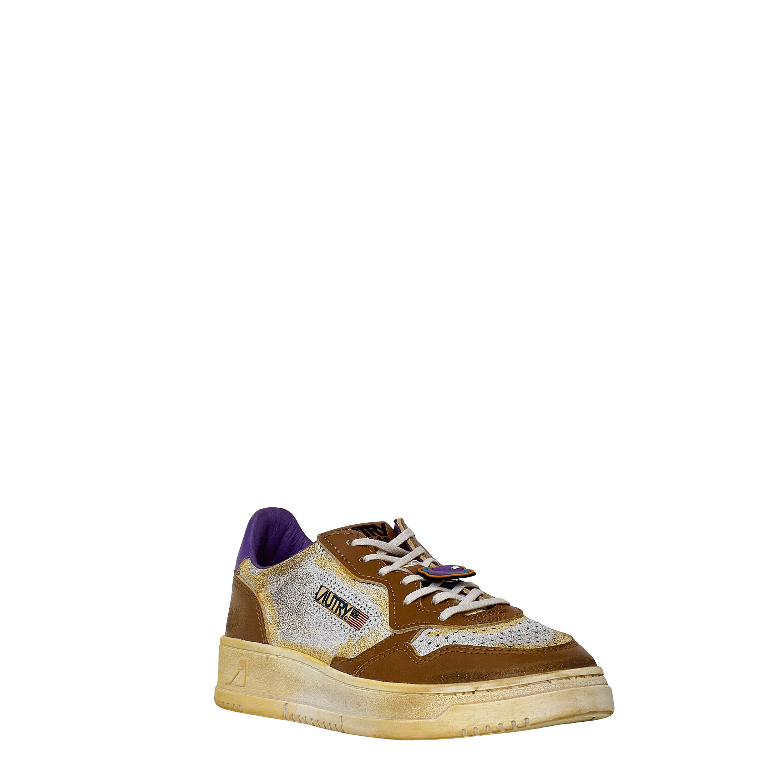Sneakers Super Vintage Low In Pelle Effetto Crack Chipmunk, Picasso