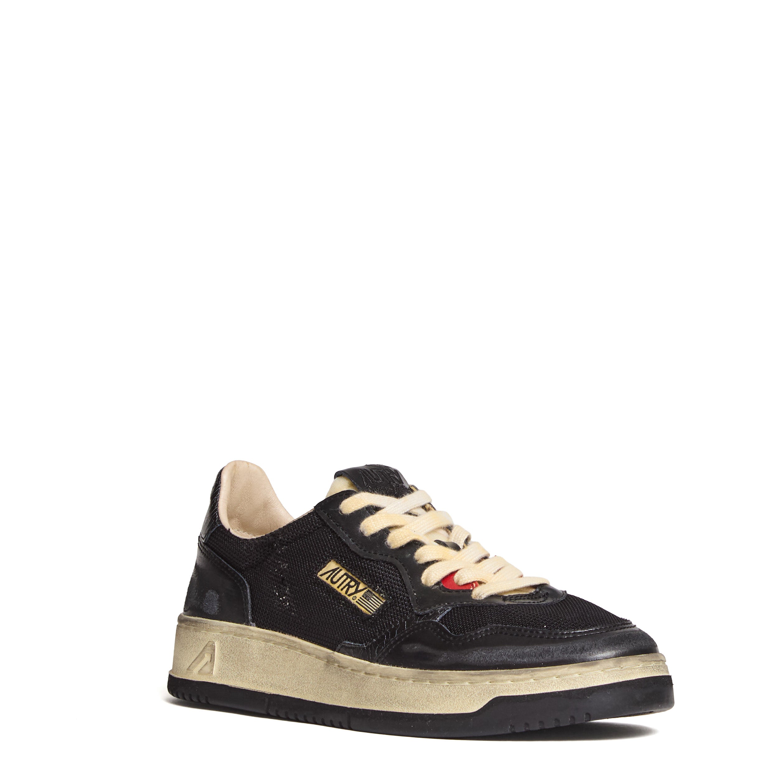 Sneakers Super Vintage Low In Pelle, Mesh Nera