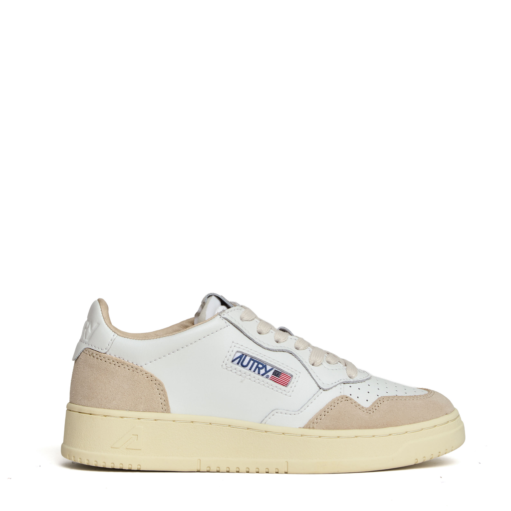 Sneakers Medalist Low In Pelle Bianca, Suede Beige