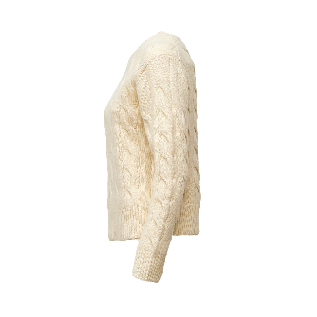 Cable Knit Crewneck Sweater Wool, Cashmere Blend