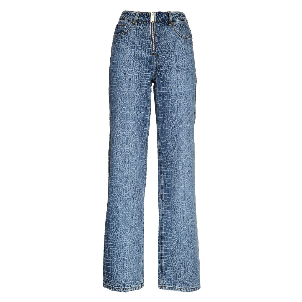 Croc Effect Straight Leg Jeans