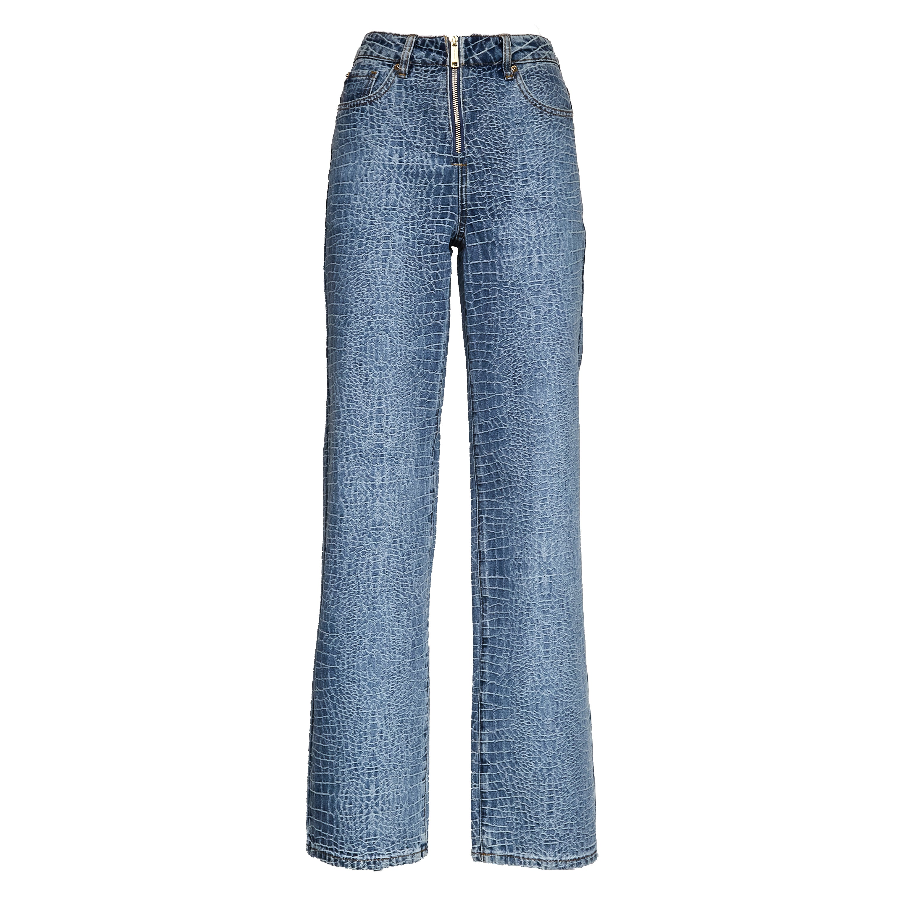 Croc Effect Straight Leg Jeans