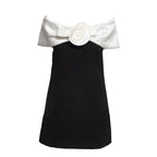 Black Crepe Flower Mini Dress