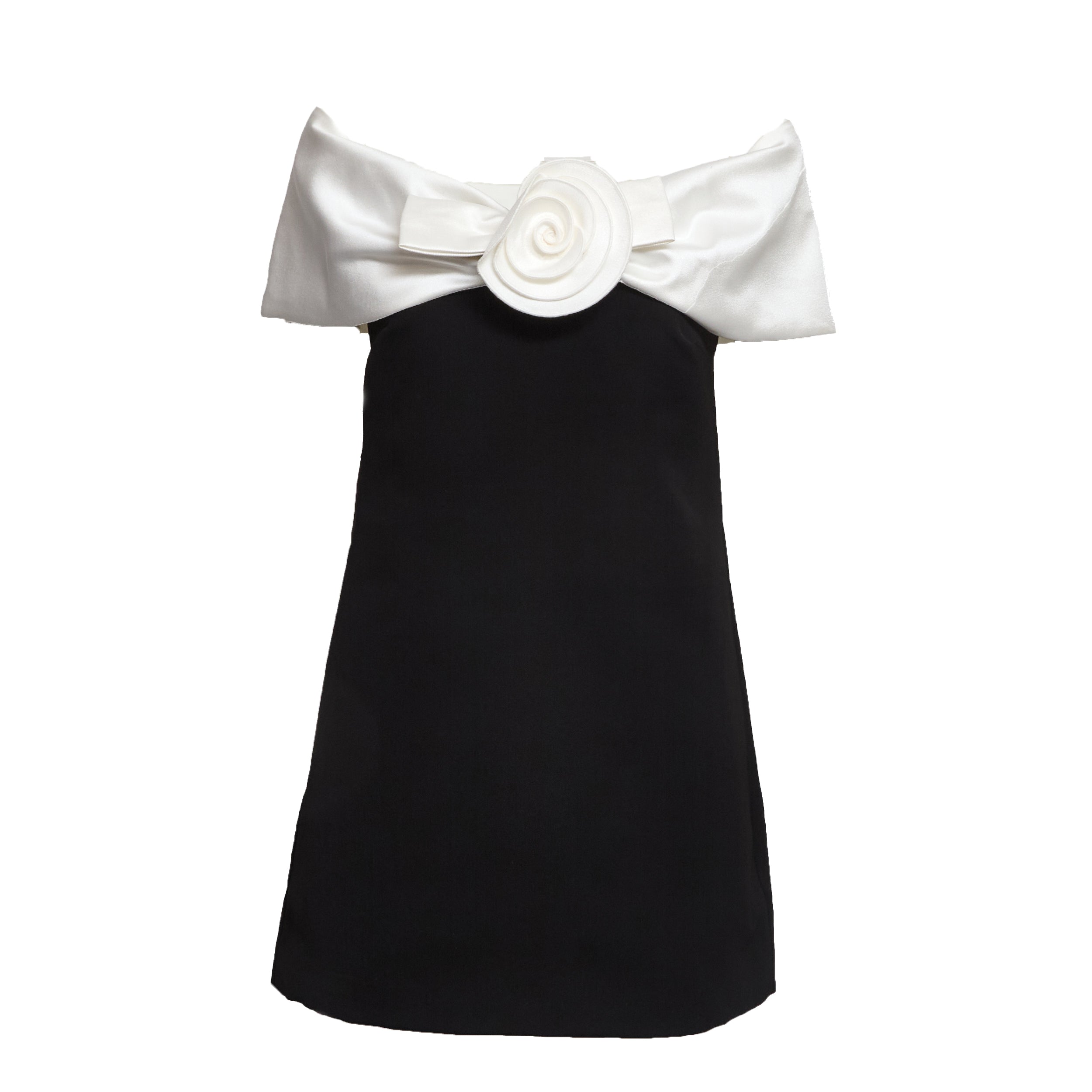 Black Crepe Flower Mini Dress