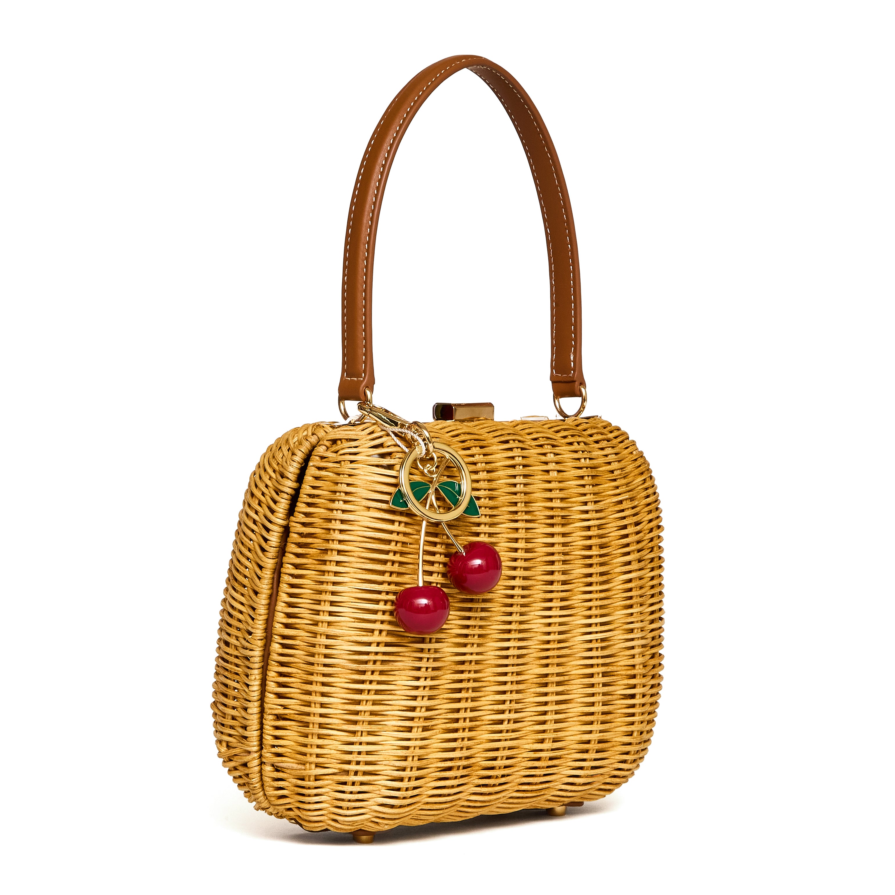 Rattan Cherry Charm Mini Bag
