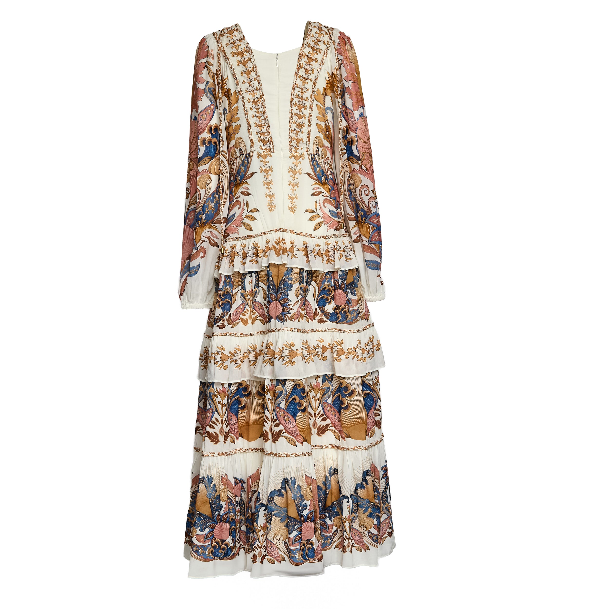 Sea Garden Off-White Braid Details Long Dress