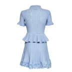 Blue Pointelle Peplum Knit Mini Dress